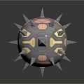 Ornate Long Shaft Weapon Featuring Intricate Decorative Head And Colorful Accents