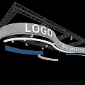 Modern Exhibition Hall Ceiling with Logo Spotlights and Curved Decorative Lines