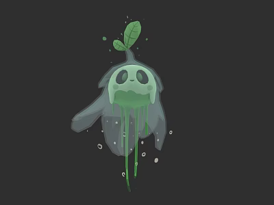 Cute Green Ghost Like Creature With Leaf Dripping Slime And Bubbles 3d model