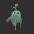 Cute Green Ghost Like Creature With Leaf Dripping Slime And Bubbles