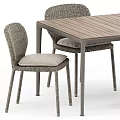 Modern Dining Table Set With Wooden Tabletop Woven Chairs And Sturdy Metal Frame
