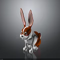 Cute Red And White Rabbit Character With Long Ears 3D Rendered On Reflective Surface 3d model