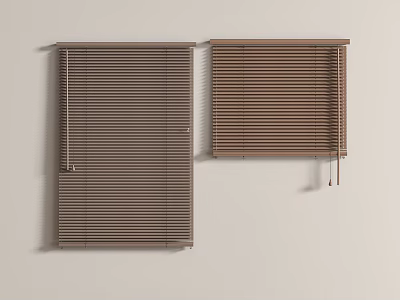 Pair of Venetian Blinds with Dark Brown and Light Wood Horizontal Slats 3d model