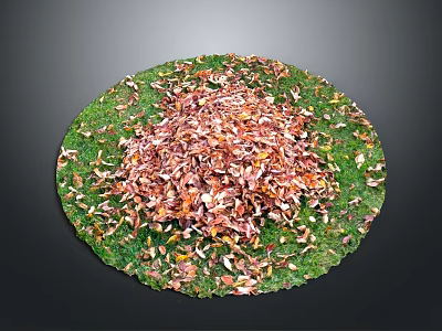 Deciduous Trees Red and Brown Fallen Leaves on Green Circular Grass Area 3d model