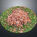 Deciduous Trees Red and Brown Fallen Leaves on Green Circular Grass Area 3d model