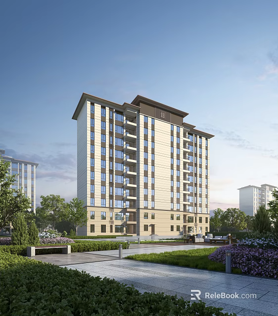 Modern High Rise Residential Building With Balconies Large Windows And Green Surroundings 3d model 