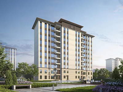Modern High Rise Residential Building With Balconies Large Windows And Green Surroundings 3d model