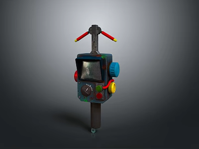 Vintage Industrial Control Device With Multicolored Handles And Screen 3d model