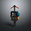 Vintage Industrial Control Device With Multicolored Handles And Screen