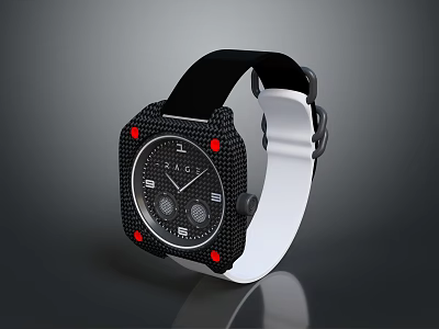 Stylish Smartwatch With Black Strap White Details Red Accents And Digital Dial Design 3d model