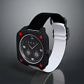 Stylish Smartwatch With Black Strap White Details Red Accents And Digital Dial Design