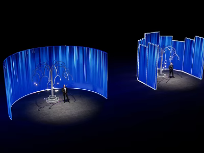 Modern Interactive Zone With Blue Curved Structures And Lighting For Interaction 3d model