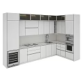 Modern Kitchen Cabinets with Marble Countertop Built-in Oven and Wine Storage Rack 3d model