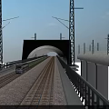 Railway Infrastructure Featuring Tunnel Tracks Train On Viaduct With Utility Poles