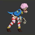 Cartoon Monkey Character Featuring Pink Hair Blue Coat Striped Pants In Squatting Pose