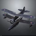 Vintage Biplane Airplane With Red Star On Wings And Metallic Finish