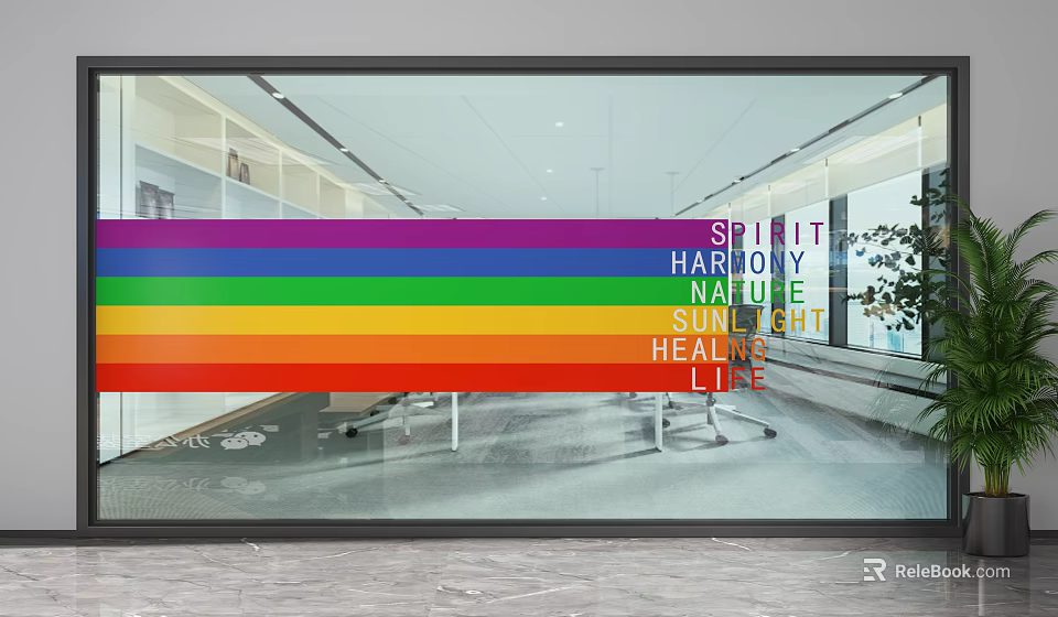 Colorful Rainbow Striped Glass Partition For Modern Office Space With Harmony Elements 3d model 
