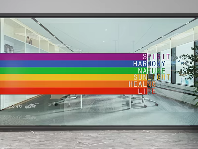 Colorful Rainbow Striped Glass Partition For Modern Office Space With Harmony Elements 3d model