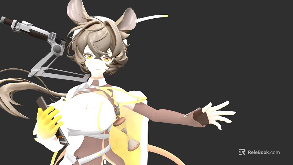 Anime Style Game Movie Character With Mouse Ears Mechanical Elements And Yellow Eyes 3d model 