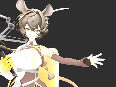 Anime Style Game Movie Character With Mouse Ears Mechanical Elements And Yellow Eyes 3d model