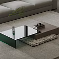 Modern Coffee Table With Glass Top Wooden Base Vase Books And Sofa In Living Room