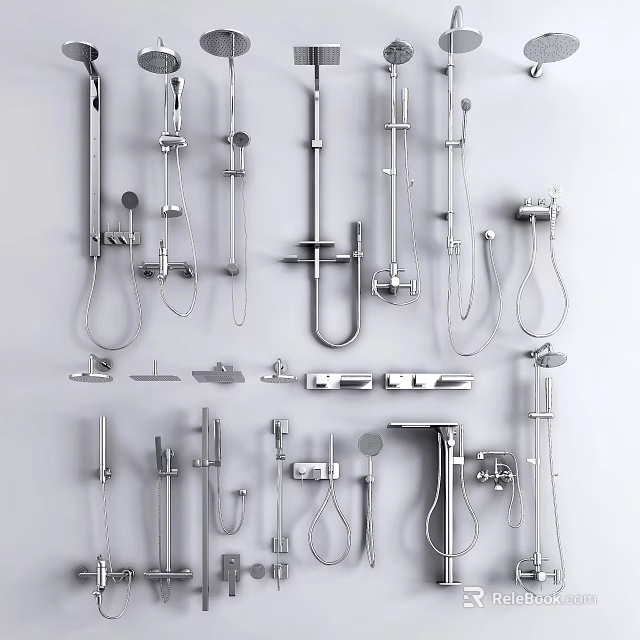 Modern Bathroom Shower Head Fixtures Featuring Handheld Rainfall And Wall Mounted Types 3d model