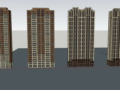 Modern High Rise Residential Buildings With Varied Exterior Designs And Facades 3d model