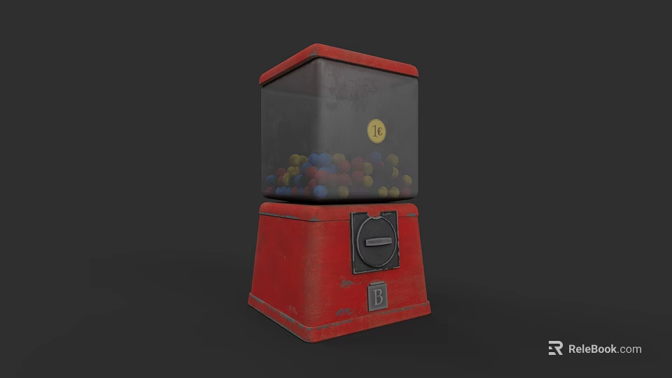 Classic Red Gumball Machine With Transparent Top And Colorful Gumballs 3d model 