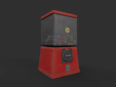 Classic Red Gumball Machine With Transparent Top And Colorful Gumballs 3d model