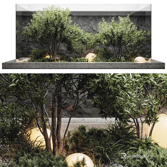 Elegant Outdoor Shrubs With Stone Wall Soft Lighting Lush Greenery And Garden Setting 3d model 