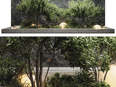 Elegant Outdoor Shrubs With Stone Wall Soft Lighting Lush Greenery And Garden Setting 3d model