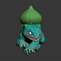 Blue Lizard Like Creature with Red Eyes Green Bulb on Back and Green Leaves