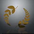 Golden Leaf Circular Decorative Ornament With Elegant Curved Shape Gray Background And Reflection Effect 3d model