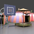 Colorful Amusement Equipment Collection With Ferris Wheel Carousel Tents Tracks Tunnel And Vehicles