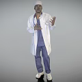 Male Doctor in White Coat With Cap Stethoscope Gesturing Against Gray Background
