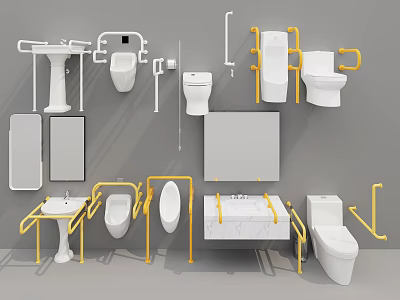 Barrier-free toilet Handicap barrier-free toilet barrier-free urinal barrier-free hand basin 3d model