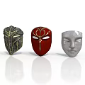 Three Decorative Masks With Different Colors And Designs Black Red And Silver For Home Decor