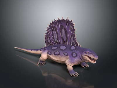 Spiked Sailback Dinosaur 3D Model In Purple And Beige With Textured Skin On Dark Background 3d model