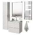 Modern White Washbasin with Diamond Pattern Cabinet Mirror and Towel Rack