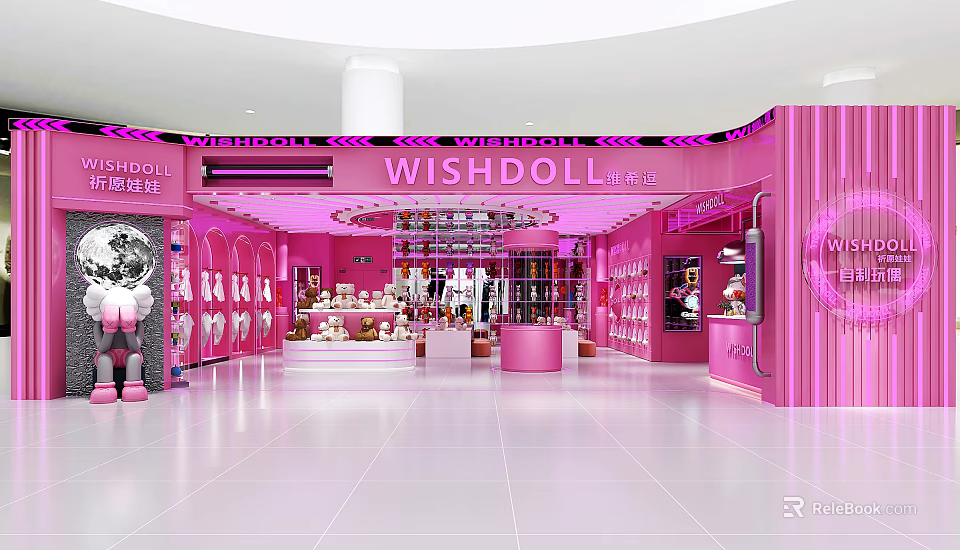 WISHDOLL Pink Retail Store Interior With Display Shelves And Decorative Counters 3d model