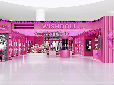 WISHDOLL Pink Retail Store Interior With Display Shelves And Decorative Counters 3d model