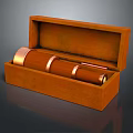 Brass Commercial Equipment Telescope Stored in Open Brown Wooden Case