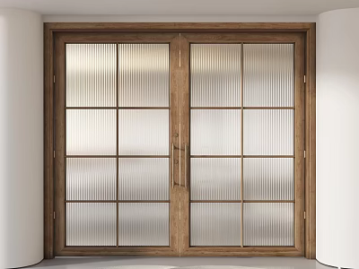 Wooden Frame Double Doors With Ribbed Glass Panels For Modern Interior Design 3d model