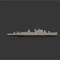 Warship Navigating On Blue Sea With Smoke Emitting From Chimneys 3d model