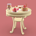 Delicious Assorted Cakes With Strawberry Toppings And Cream Decorations On White Round Table