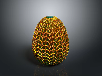 Colorful Scaled Egg Shaped Object With Yellow Green Orange And Blue Textured Surface 3d model