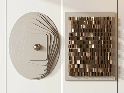 Modern Wall Decor With Circular Layered Design And Golden Square Grid Cube Patterns 3d model