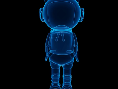 Blue Wireframe Robot Decorative Figurine Set In 3D Style Design 3d model