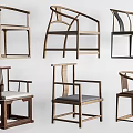 Modern Chinese Style Wooden Lounge Chairs With Curved Armrests And Different Backrest Designs