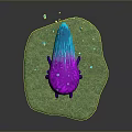 Vibrant Fantasy Creature Purple Legs Pink Body Blue Pink Flame Top Green Grass Glowing Particles